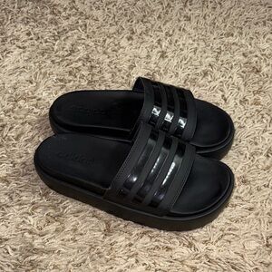 Adidas Black Platform Slides